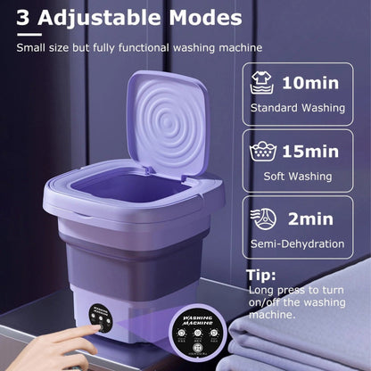 3-in-1 Foldable Mini Washing Machine with Spin Dryer – Portable Low-Noise Washer
