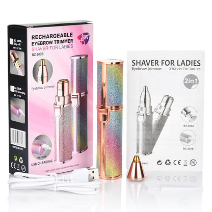 Rechargeable 2-in-1 Eyebrow Trimmer & Facial Hair Remover for Women | Portable USB Hair Remover