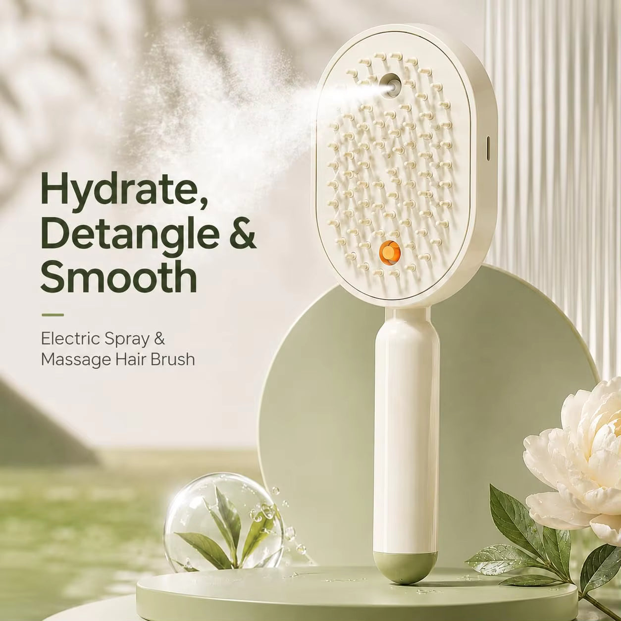 Electric Spray Hair Brush 2-In-1 Misting Hair Brush with Water Spray Reduce Frizz Anti-Static USB-C Charging Steams Massage Comb