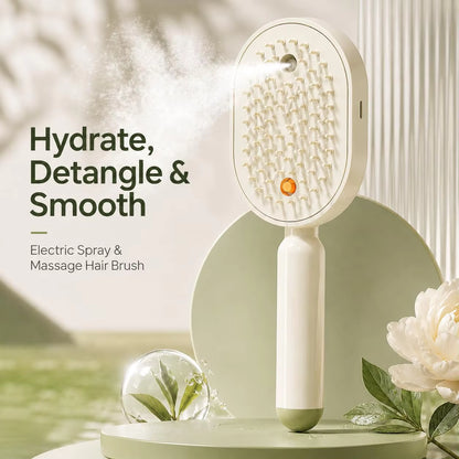 Electric Spray Hair Brush 2-In-1 Misting Hair Brush with Water Spray Reduce Frizz Anti-Static USB-C Charging Steams Massage Comb