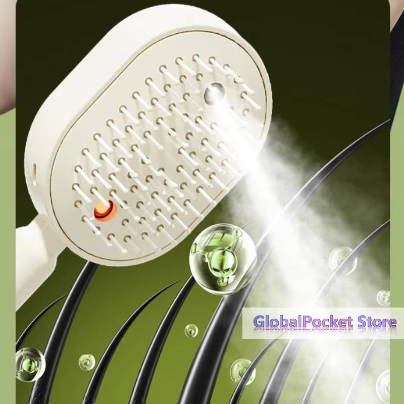 Electric Spray Hair Brush 2-In-1 Misting Hair Brush with Water Spray Reduce Frizz Anti-Static USB-C Charging Steams Massage Comb