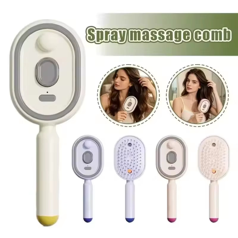 Electric Spray Hair Brush 2-In-1 Misting Hair Brush with Water Spray Reduce Frizz Anti-Static USB-C Charging Steams Massage Comb