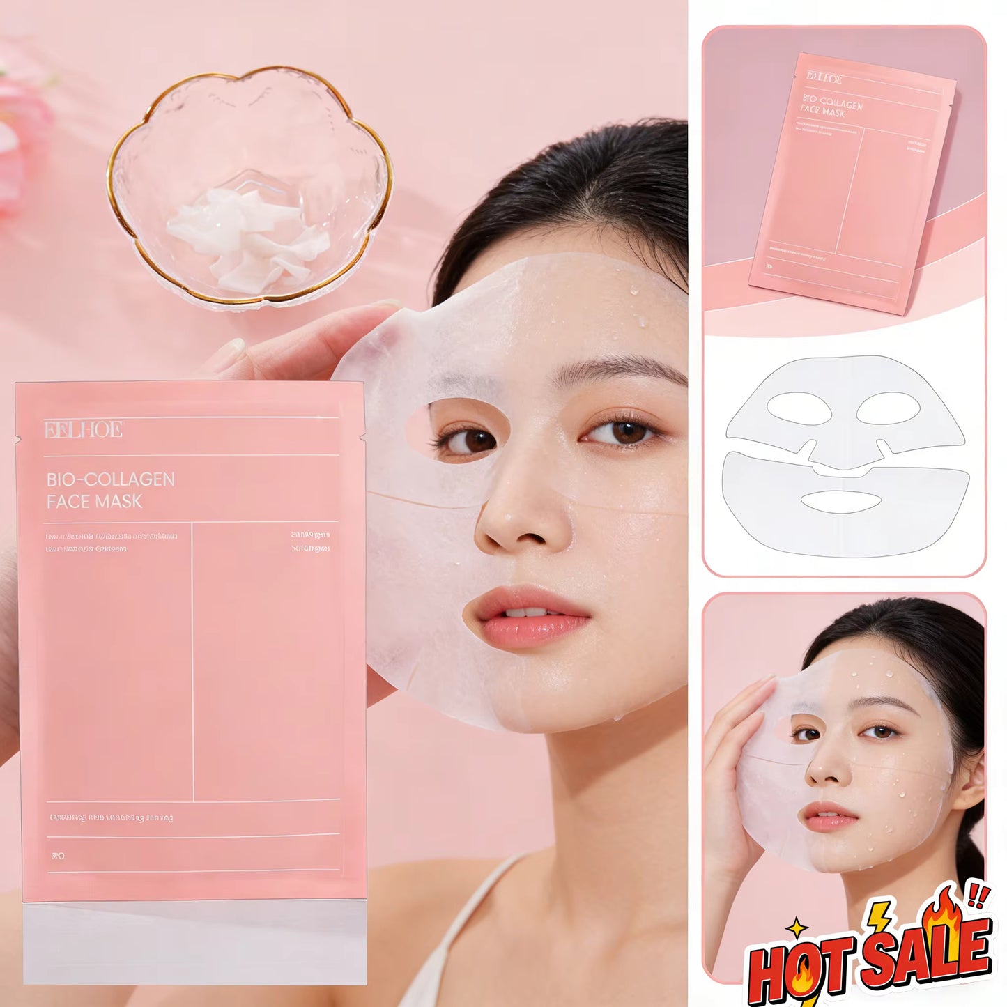 Korean Skin Care Bio-COLLAGEN Real Deep Masks, Facial Hydrating Overnight Hydrogel Mask,Pore Minimizing,Elasticity,Firming Skin