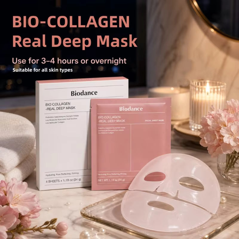 Korean Skin Care Bio-COLLAGEN Real Deep Masks, Facial Hydrating Overnight Hydrogel Mask,Pore Minimizing,Elasticity,Firming Skin