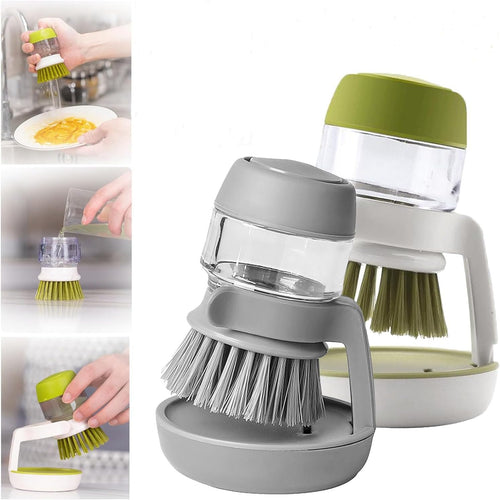 2 pcs Soap Dispensing Dish Brush with Storage Stand – Easy Kitchen Cleaning