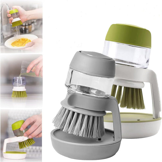 2 pcs Soap Dispensing Dish Brush with Storage Stand – Easy Kitchen Cleaning