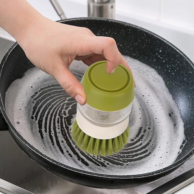 2 pcs Soap Dispensing Dish Brush with Storage Stand – Easy Kitchen Cleaning