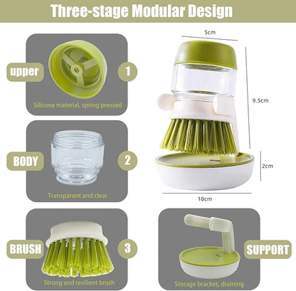 2 pcs Soap Dispensing Dish Brush with Storage Stand – Easy Kitchen Cleaning