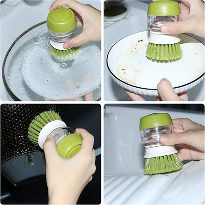2 pcs Soap Dispensing Dish Brush with Storage Stand – Easy Kitchen Cleaning