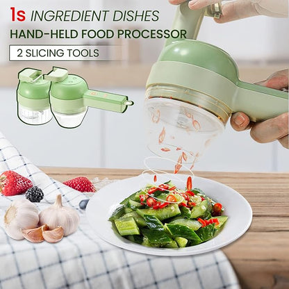 4-in-1 Electric Vegetable Chopper – Chop, Slice, Whisk & Mince with Ease